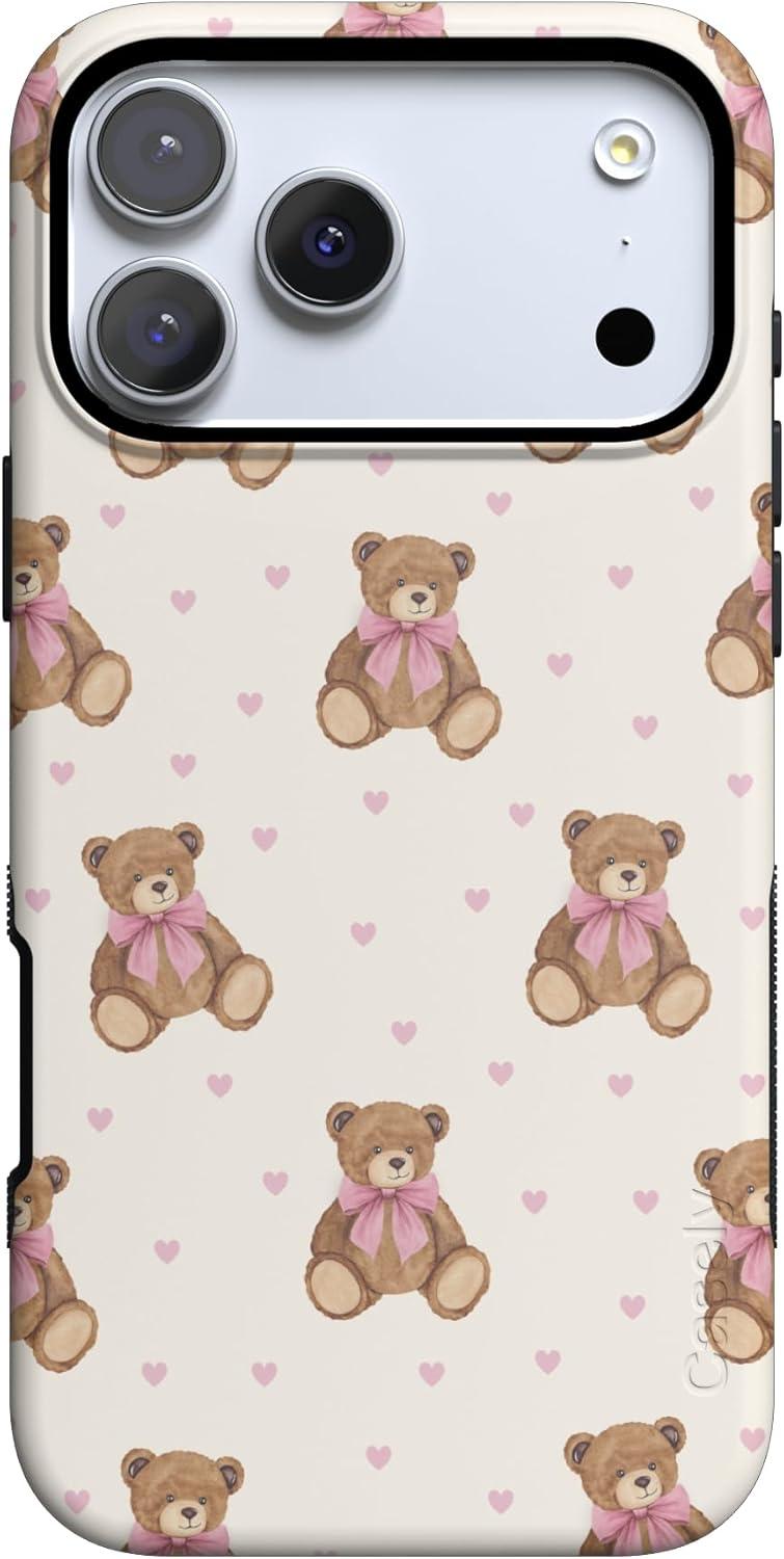 imageCasely iPhone 15 Pro Case Heart Noir Tiny Hearts Bold Protective Design MagSafe Compatible DesignCuddle Club Teddy Bear