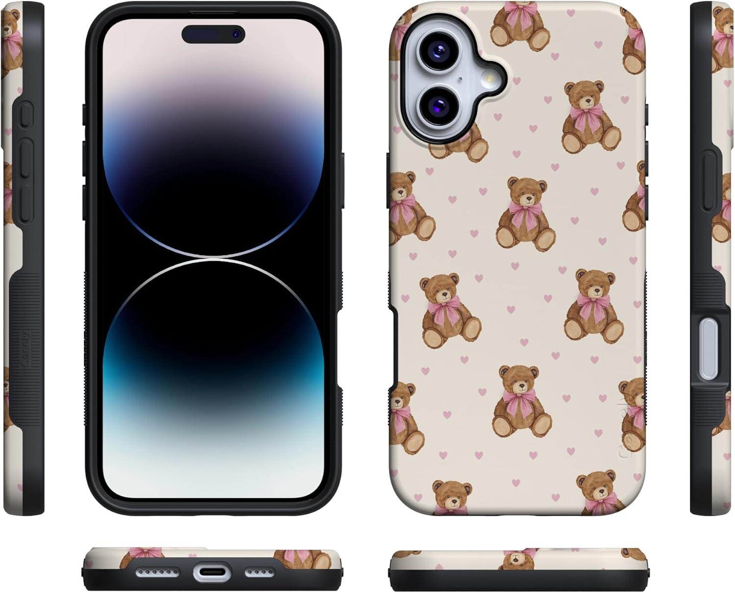 imageCasely iPhone 15 Pro Case Heart Noir Tiny Hearts Bold Protective Design MagSafe Compatible DesignCuddle Club Teddy Bear