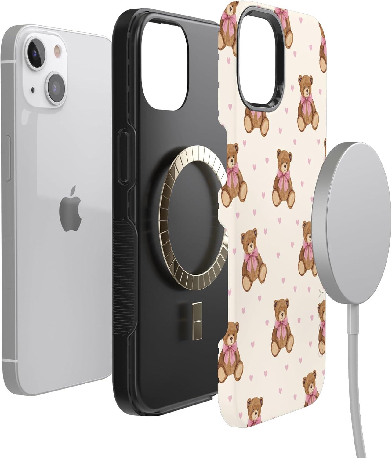 imageCasely iPhone 15 Pro Case Heart Noir Tiny Hearts Bold Protective Design MagSafe Compatible DesignCuddle Club Teddy Bear