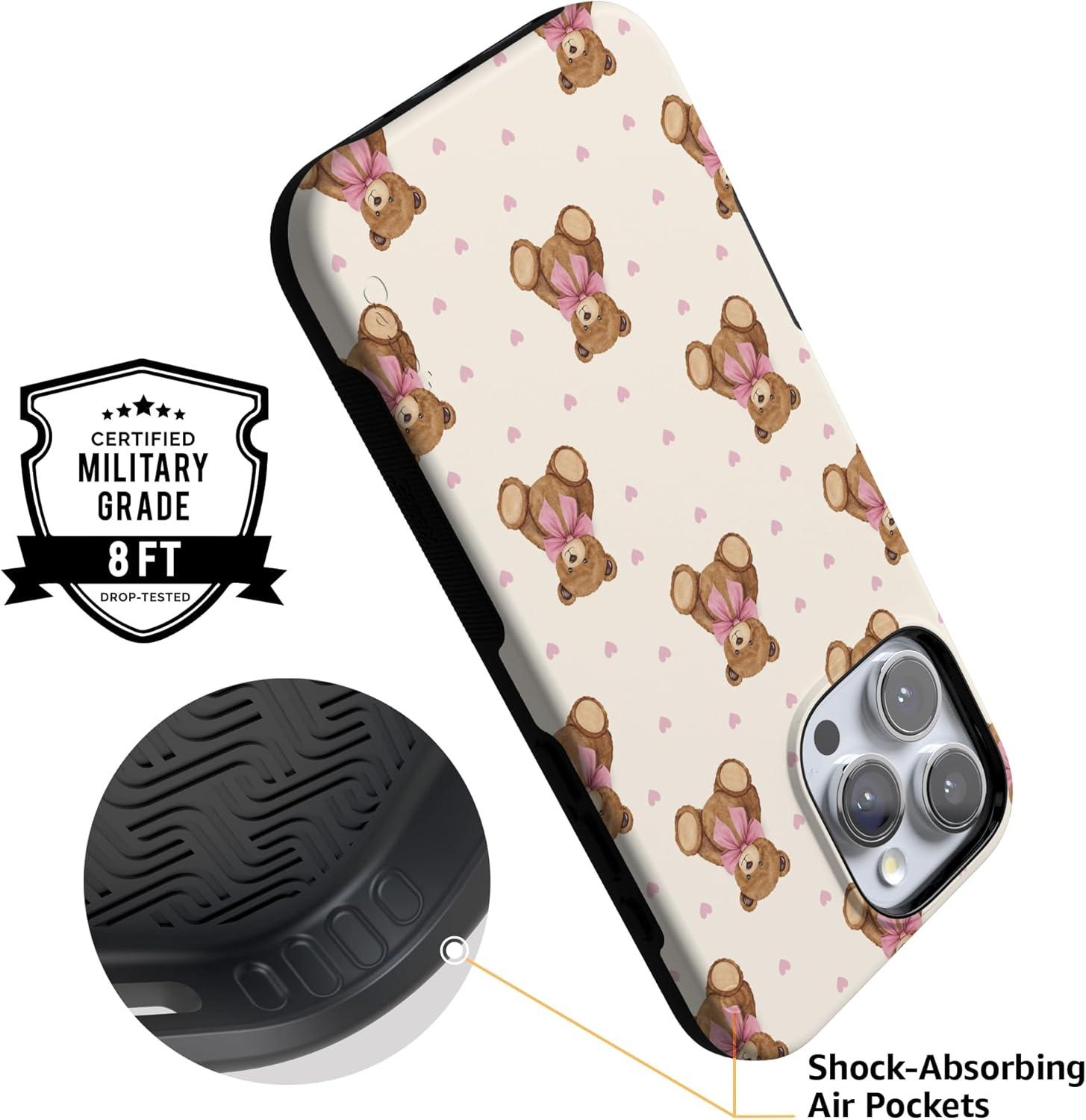 imageCasely iPhone 15 Pro Case Heart Noir Tiny Hearts Bold Protective Design MagSafe Compatible DesignCuddle Club Teddy Bear