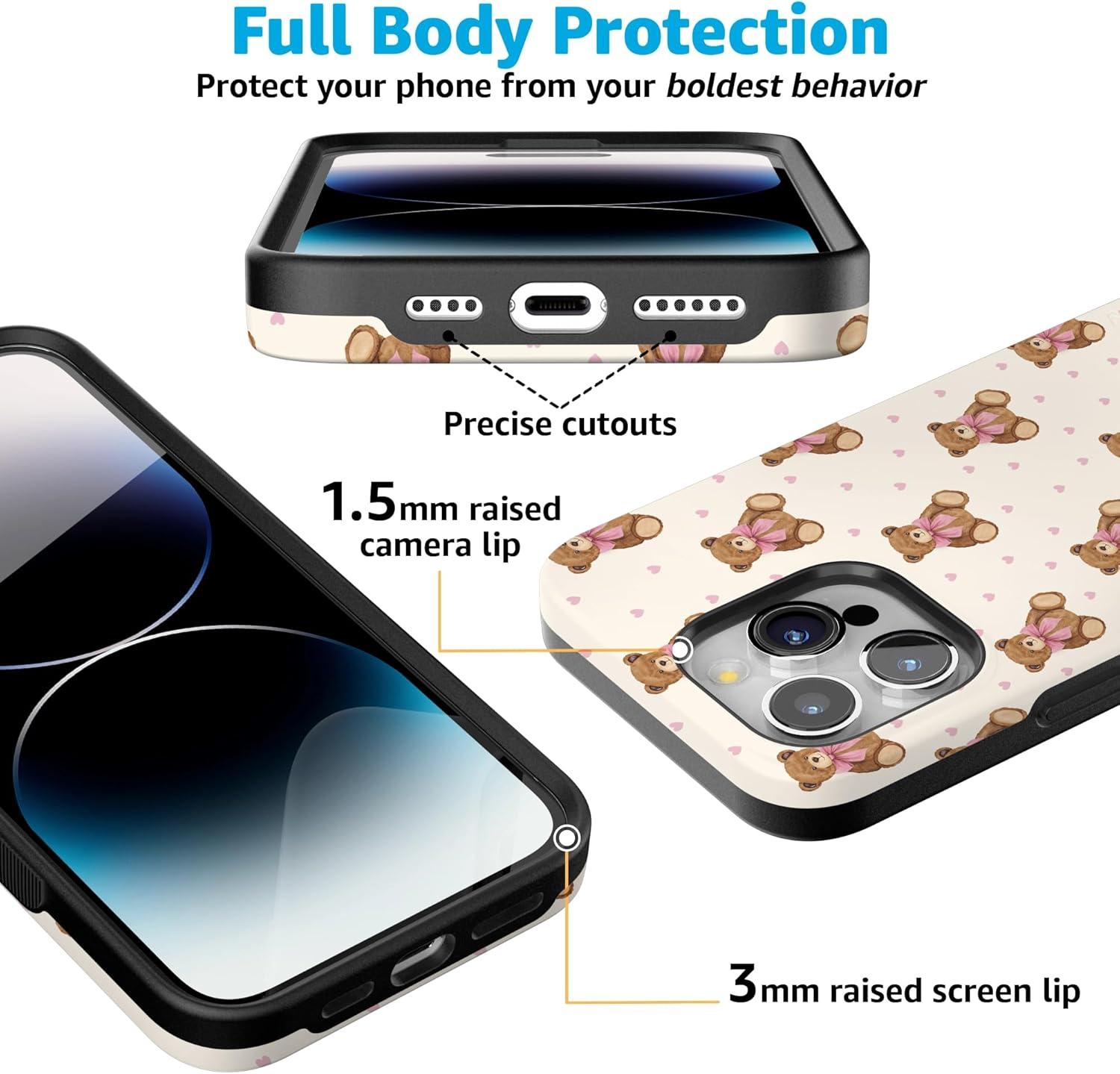 imageCasely iPhone 15 Pro Case Heart Noir Tiny Hearts Bold Protective Design MagSafe Compatible DesignCuddle Club Teddy Bear