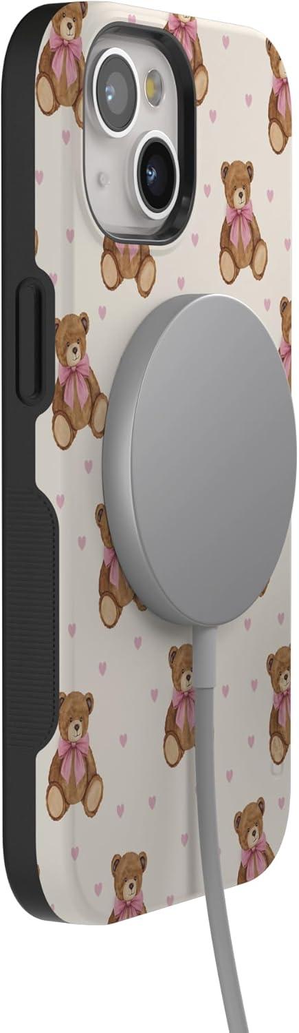 imageCasely iPhone 15 Pro Case Heart Noir Tiny Hearts Bold Protective Design MagSafe Compatible DesignCuddle Club Teddy Bear