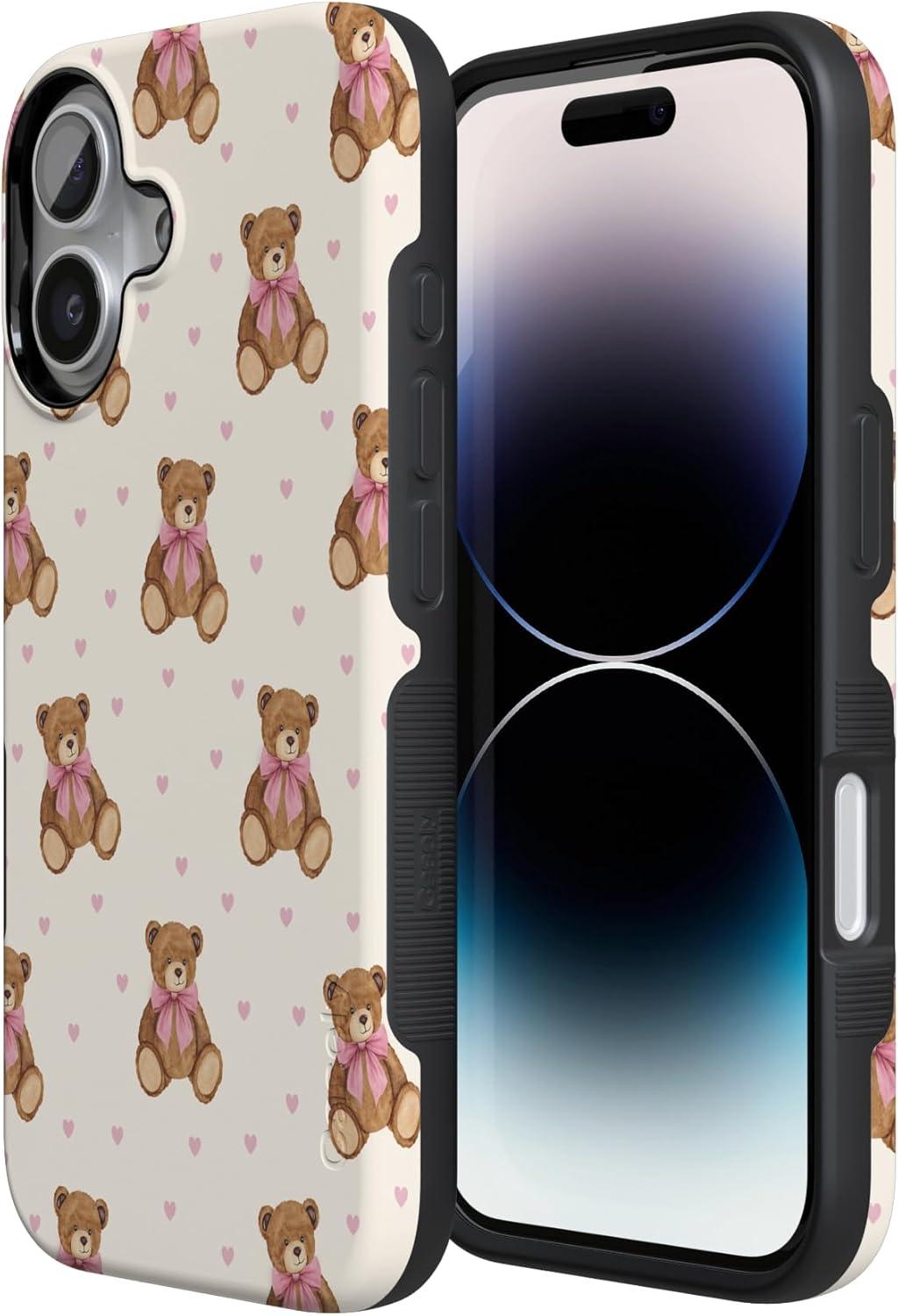 imageCasely iPhone 15 Pro Case Heart Noir Tiny Hearts Bold Protective Design MagSafe Compatible DesignCuddle Club Teddy Bear