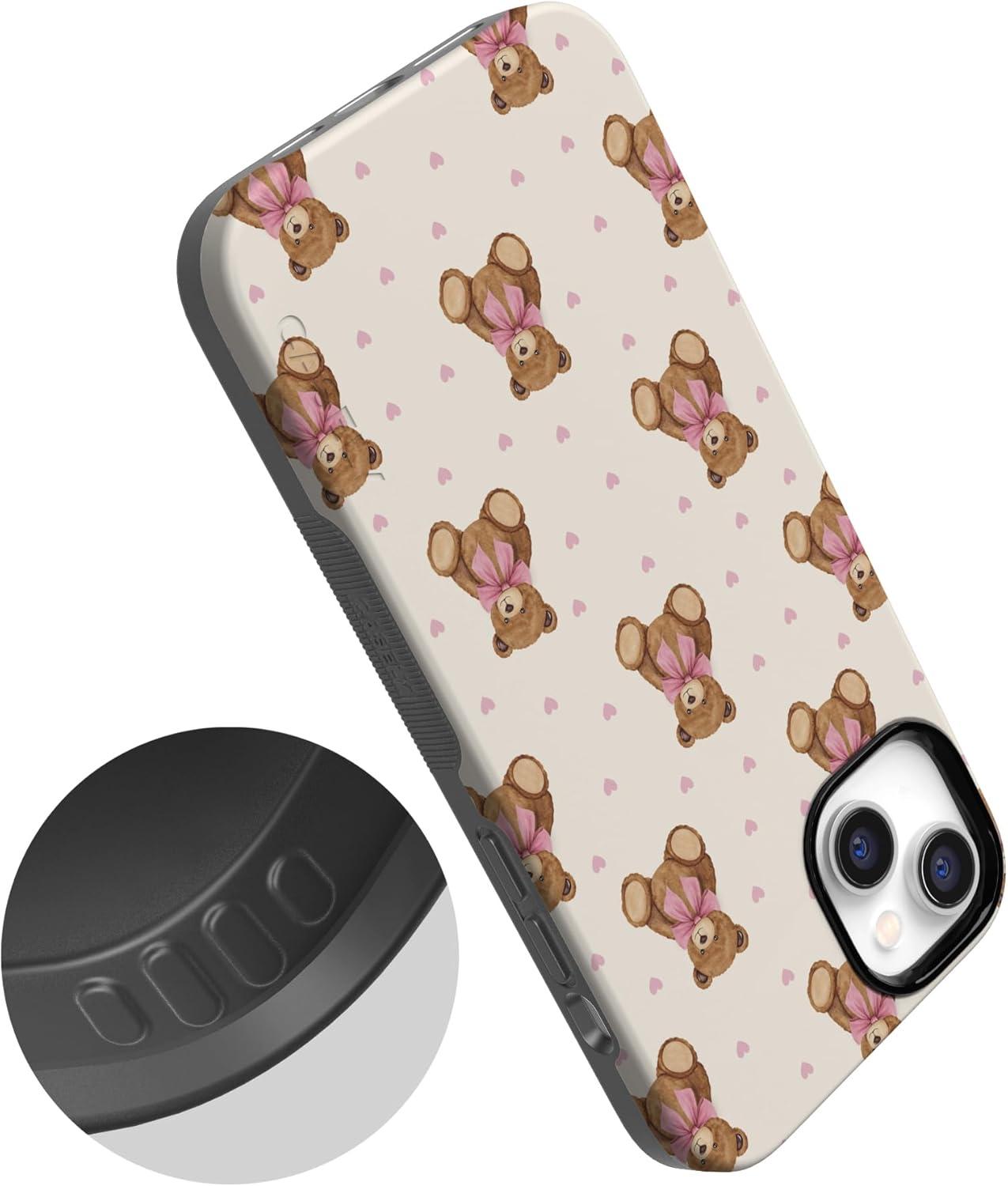 imageCasely iPhone 15 Pro Case Heart Noir Tiny Hearts Bold Protective Design MagSafe Compatible DesignCuddle Club Teddy Bear