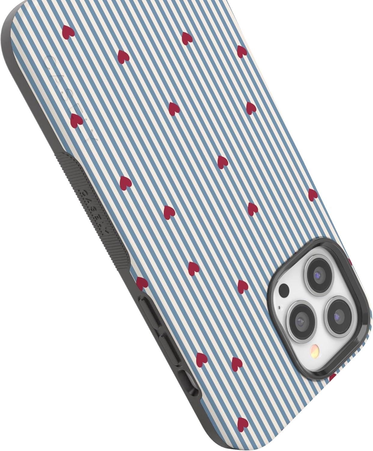 imageCasely iPhone 15 Pro Case Heart Noir Tiny Hearts Bold Protective Design MagSafe Compatible DesignLove Lines Blue Stripes