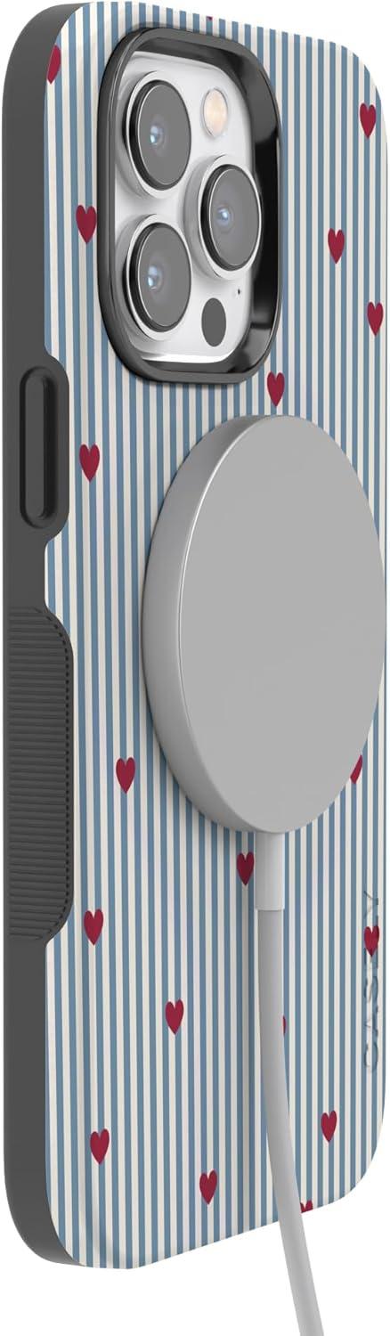 imageCasely iPhone 15 Pro Case Heart Noir Tiny Hearts Bold Protective Design MagSafe Compatible DesignLove Lines Blue Stripes