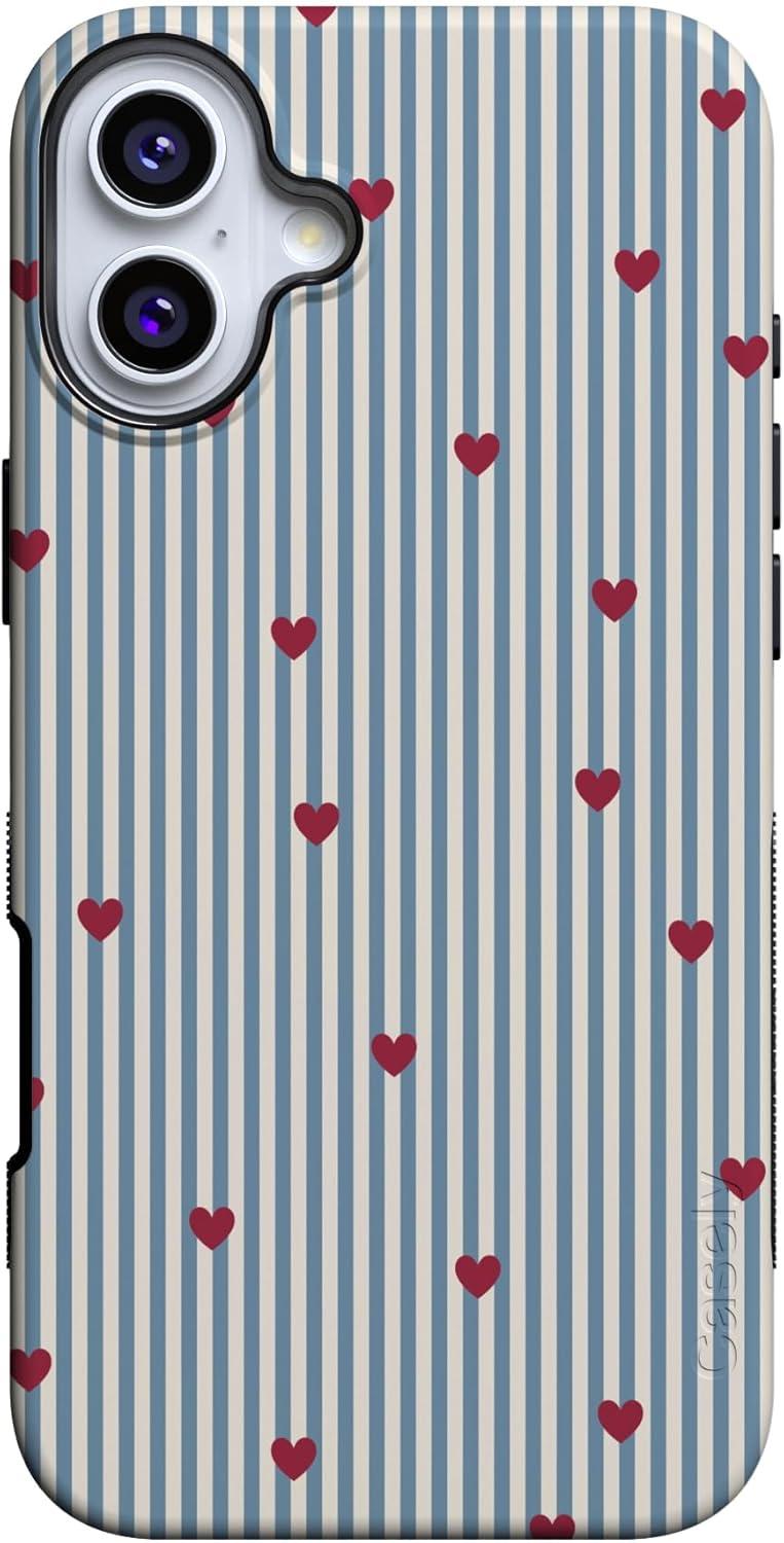 imageCasely iPhone 15 Pro Case Heart Noir Tiny Hearts Bold Protective Design MagSafe Compatible DesignLove Lines Blue Stripes
