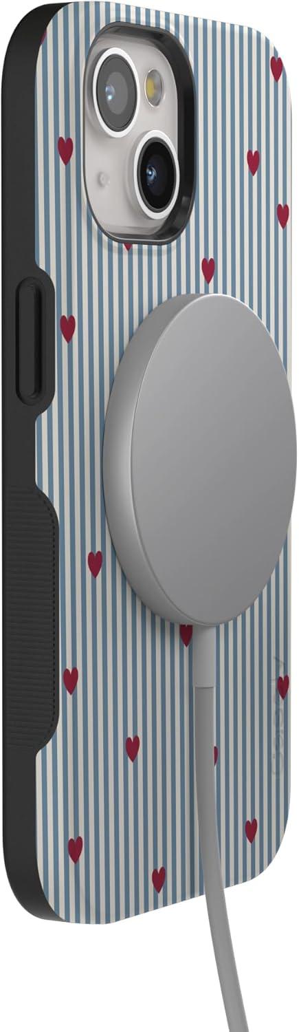 imageCasely iPhone 15 Pro Case Heart Noir Tiny Hearts Bold Protective Design MagSafe Compatible DesignLove Lines Blue Stripes