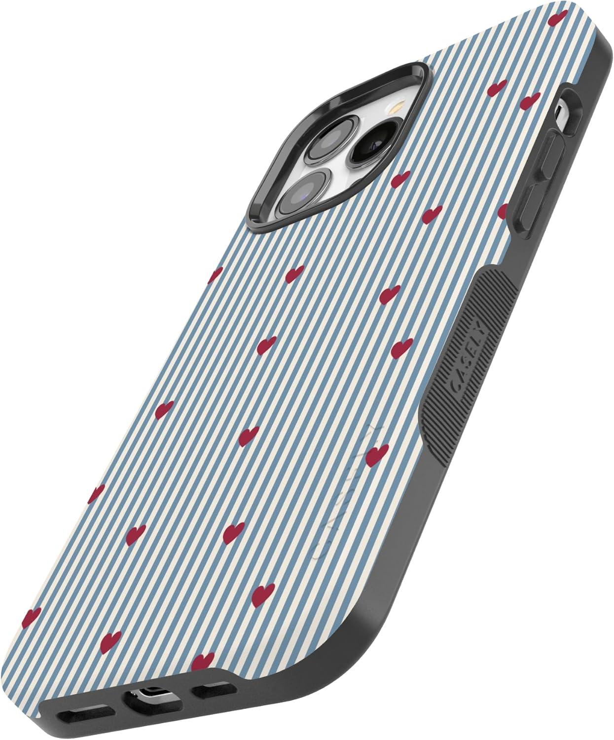 imageCasely iPhone 15 Pro Case Heart Noir Tiny Hearts Bold Protective Design MagSafe Compatible DesignLove Lines Blue Stripes