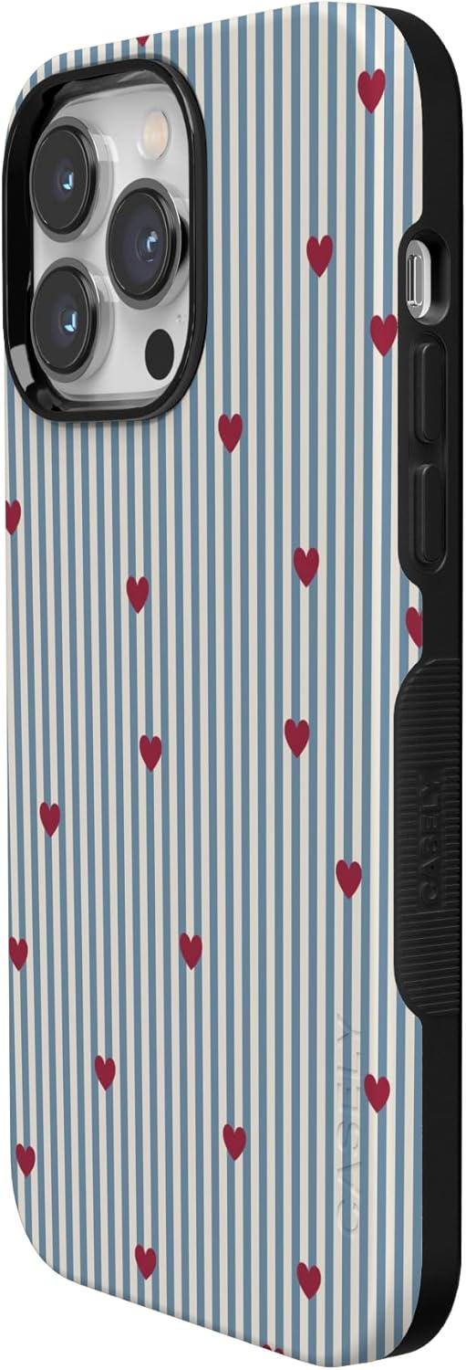 imageCasely iPhone 15 Pro Case Heart Noir Tiny Hearts Bold Protective Design MagSafe Compatible DesignLove Lines Blue Stripes