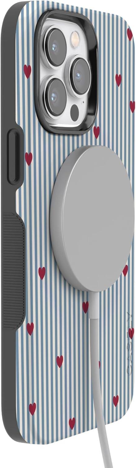 imageCasely iPhone 15 Pro Case Heart Noir Tiny Hearts Bold Protective Design MagSafe Compatible DesignLove Lines Blue Stripes