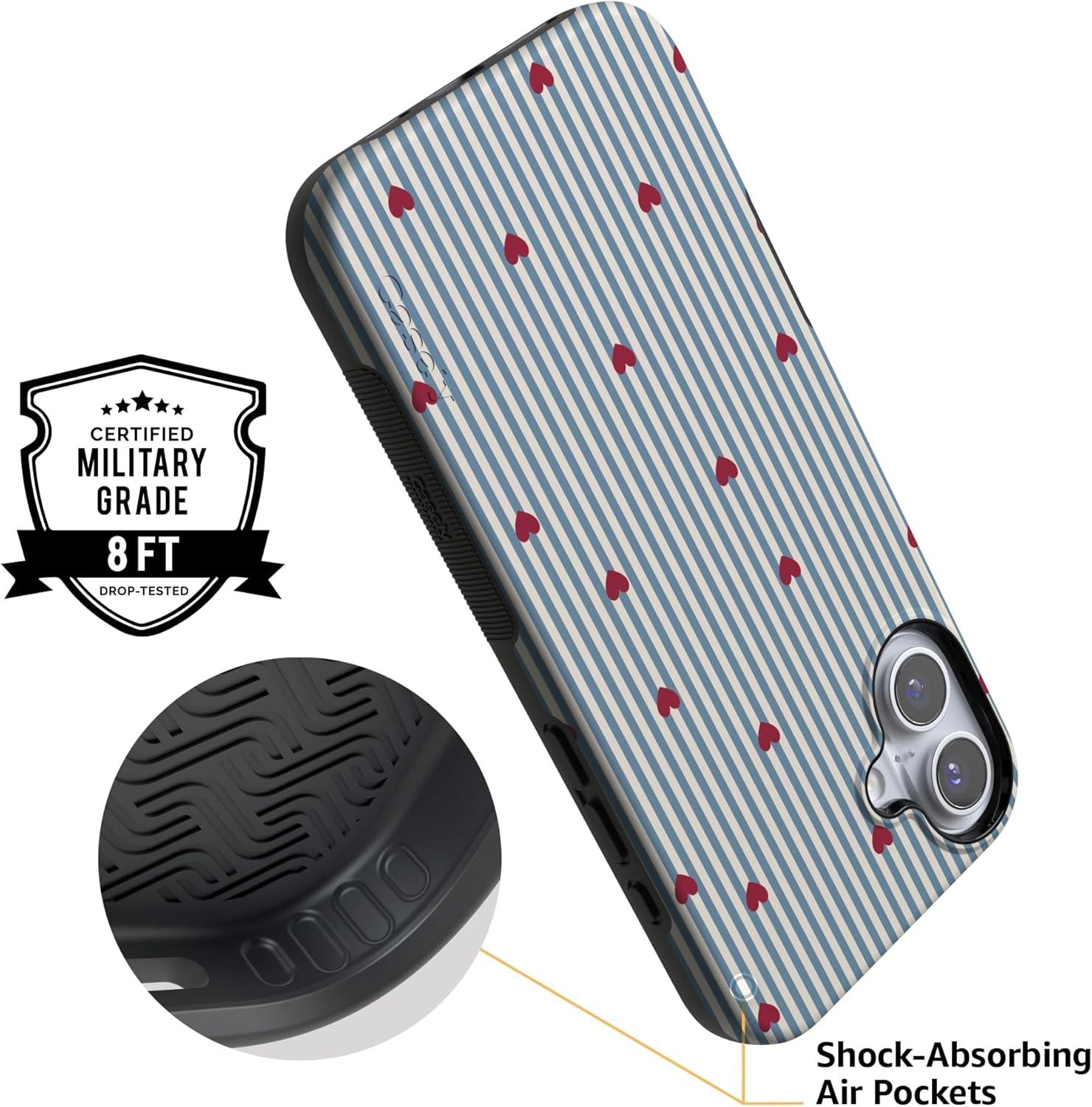 imageCasely iPhone 15 Pro Case Heart Noir Tiny Hearts Bold Protective Design MagSafe Compatible DesignLove Lines Blue Stripes