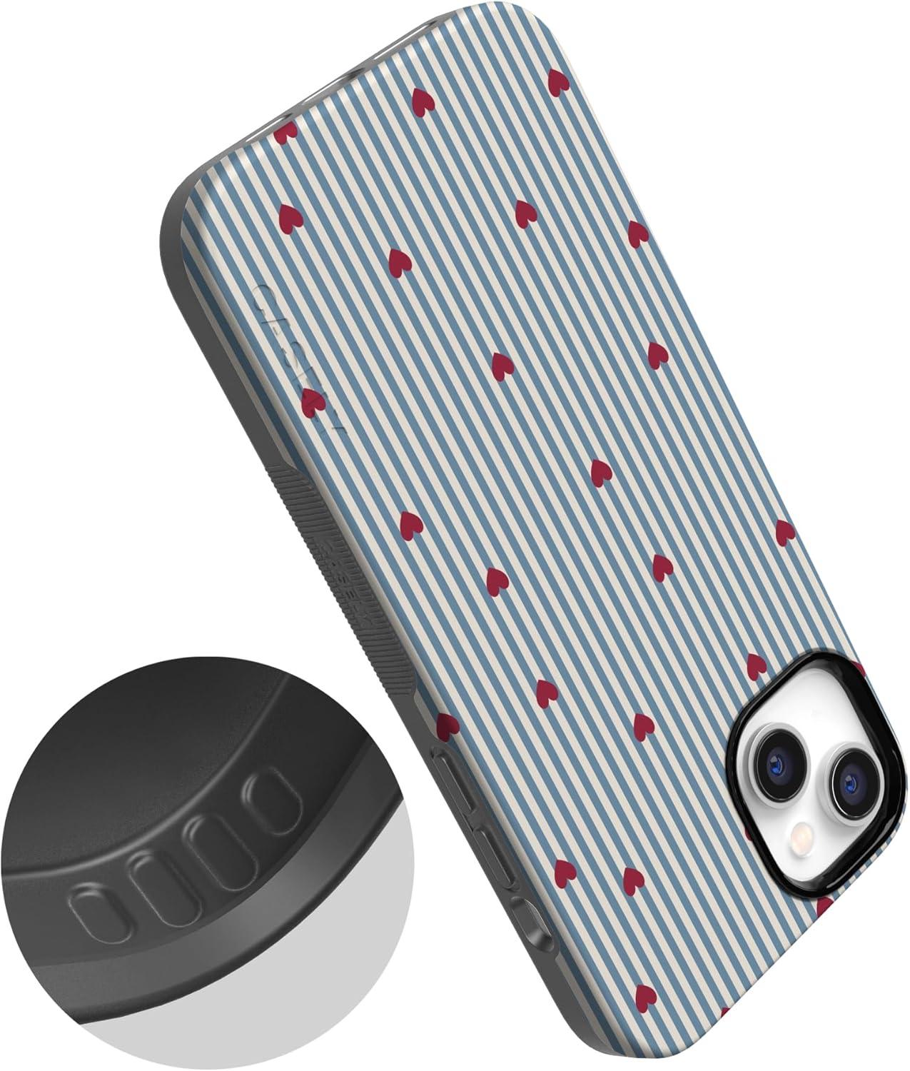imageCasely iPhone 15 Pro Case Heart Noir Tiny Hearts Bold Protective Design MagSafe Compatible DesignLove Lines Blue Stripes