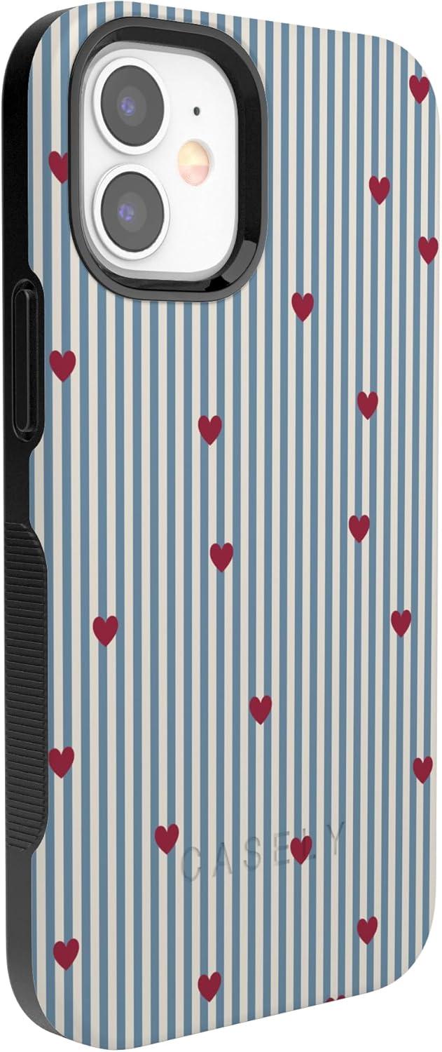 imageCasely iPhone 15 Pro Case Heart Noir Tiny Hearts Bold Protective Design MagSafe Compatible DesignLove Lines Blue Stripes