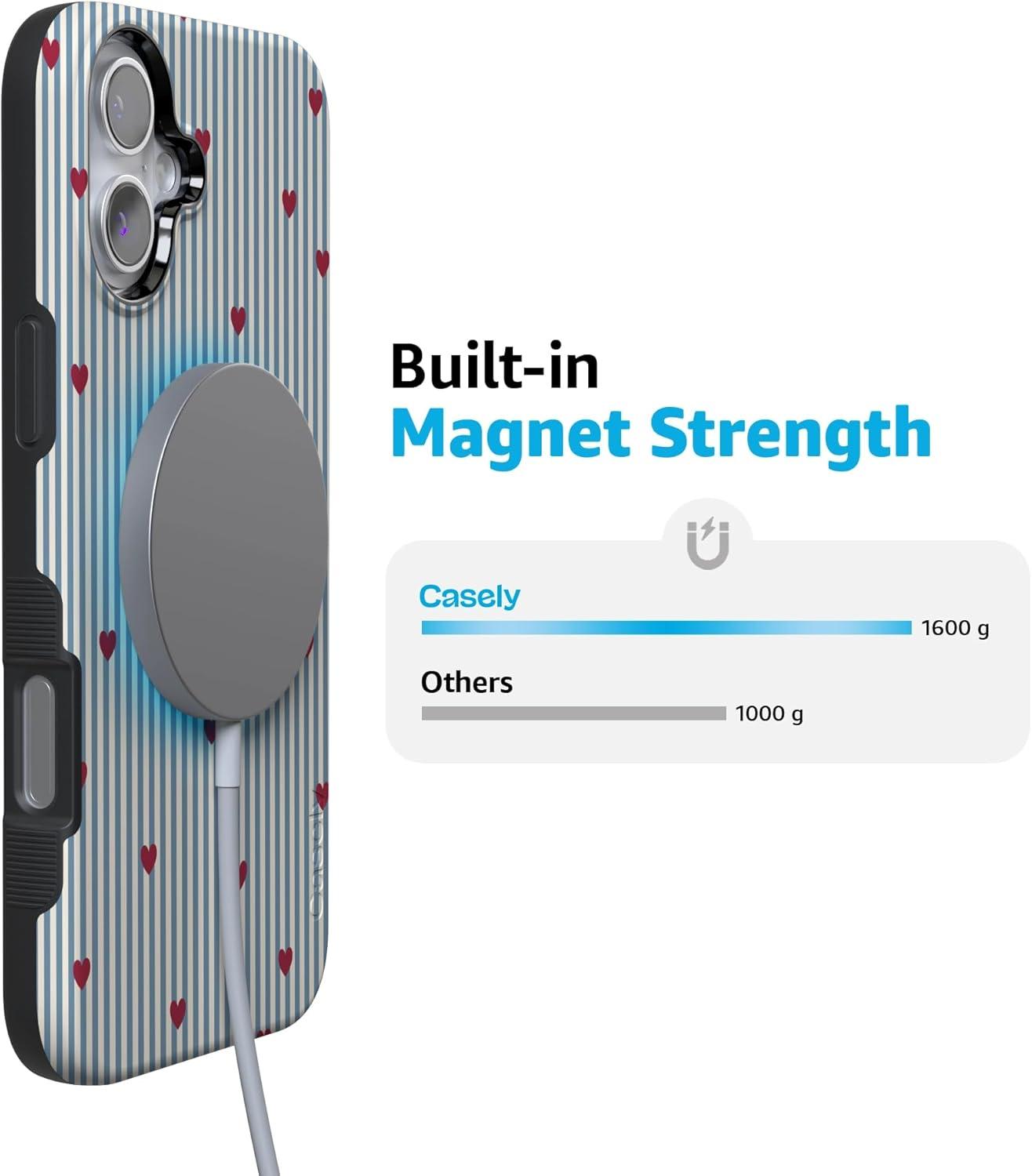 imageCasely iPhone 15 Pro Case Heart Noir Tiny Hearts Bold Protective Design MagSafe Compatible DesignLove Lines Blue Stripes