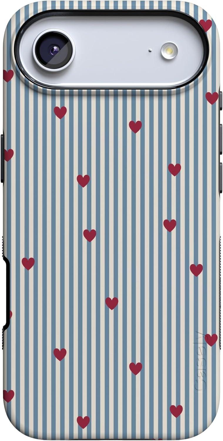 imageCasely iPhone 15 Pro Case Heart Noir Tiny Hearts Bold Protective Design MagSafe Compatible DesignLove Lines Blue Stripes