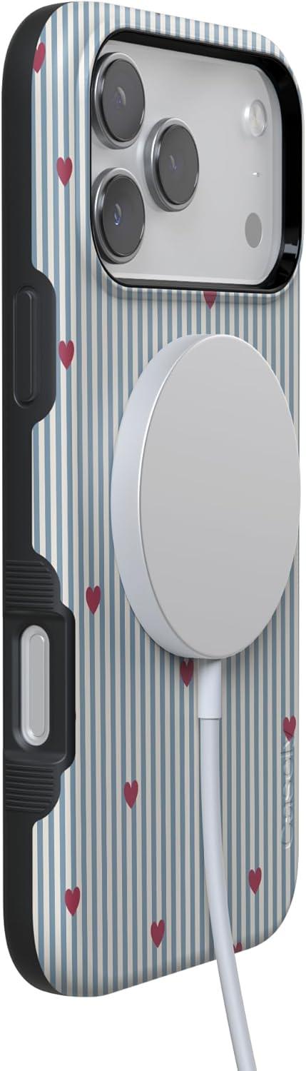 imageCasely iPhone 15 Pro Case Heart Noir Tiny Hearts Bold Protective Design MagSafe Compatible DesignLove Lines Blue Stripes