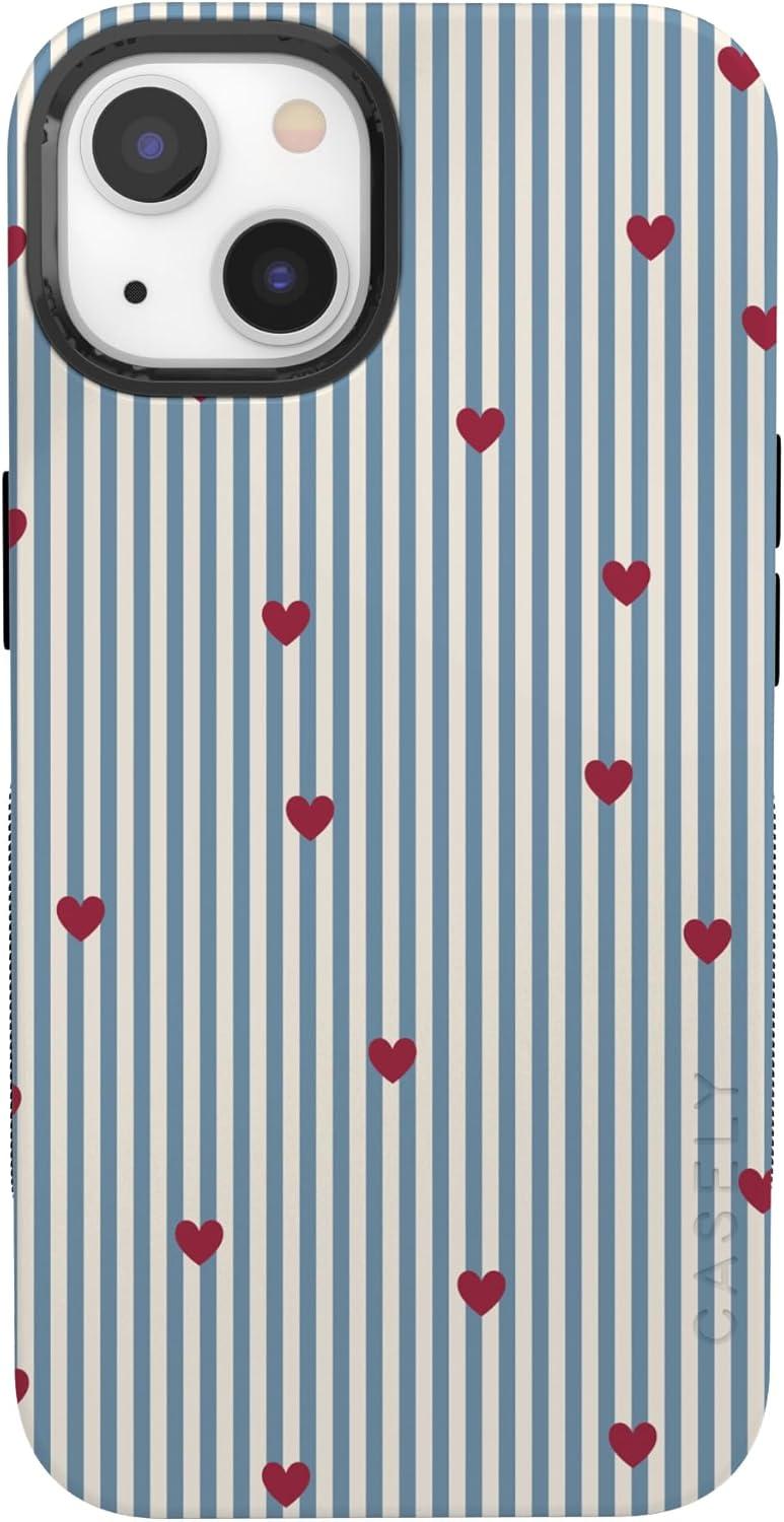imageCasely iPhone 15 Pro Case Heart Noir Tiny Hearts Bold Protective Design MagSafe Compatible DesignLove Lines Blue Stripes