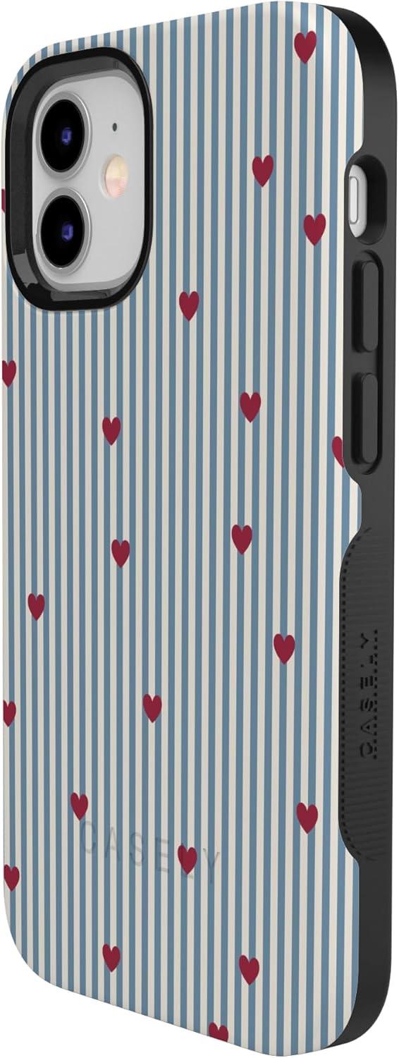 imageCasely iPhone 15 Pro Case Heart Noir Tiny Hearts Bold Protective Design MagSafe Compatible DesignLove Lines Blue Stripes
