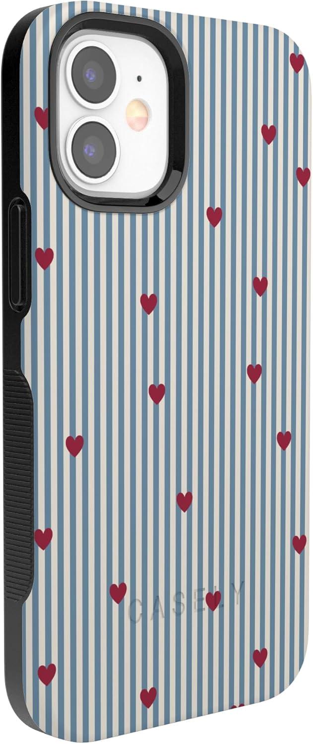 imageCasely iPhone 15 Pro Case Heart Noir Tiny Hearts Bold Protective Design MagSafe Compatible DesignLove Lines Blue Stripes