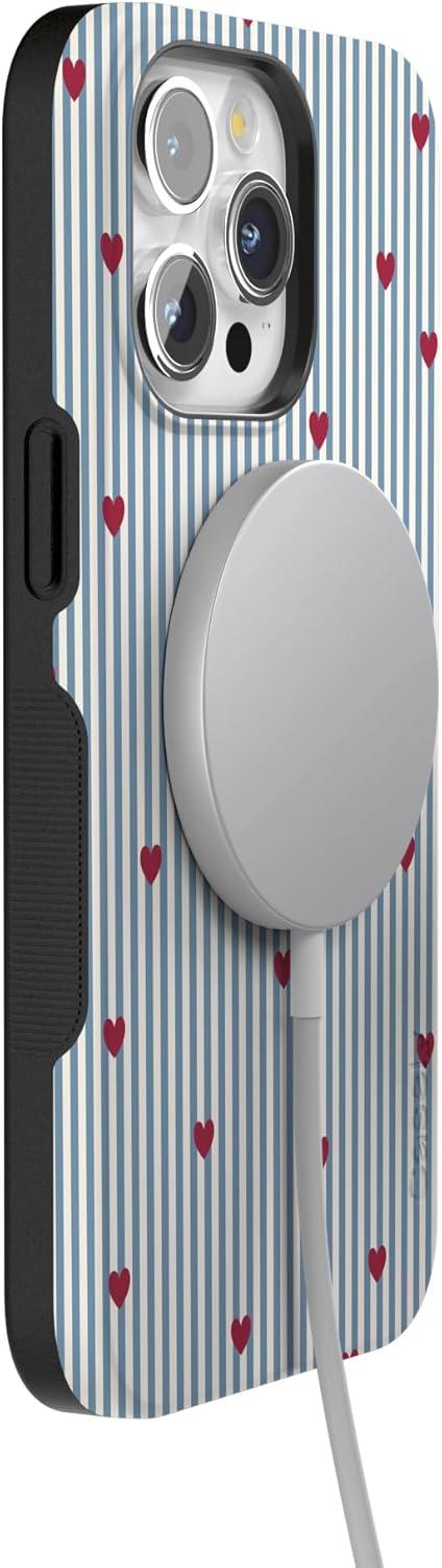 imageCasely iPhone 15 Pro Case Heart Noir Tiny Hearts Bold Protective Design MagSafe Compatible DesignLove Lines Blue Stripes