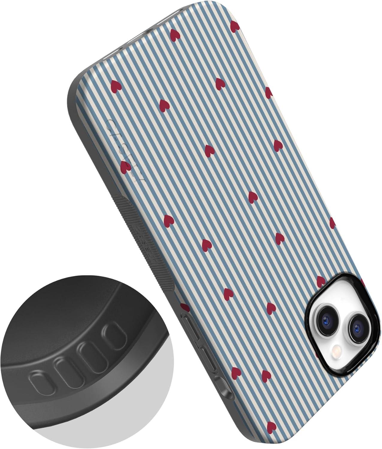 imageCasely iPhone 15 Pro Case Heart Noir Tiny Hearts Bold Protective Design MagSafe Compatible DesignLove Lines Blue Stripes