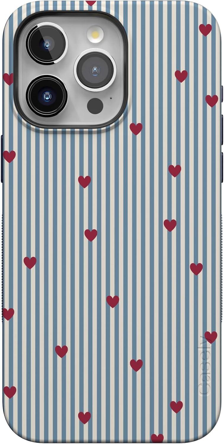 imageCasely iPhone 15 Pro Case Heart Noir Tiny Hearts Bold Protective Design MagSafe Compatible DesignLove Lines Blue Stripes