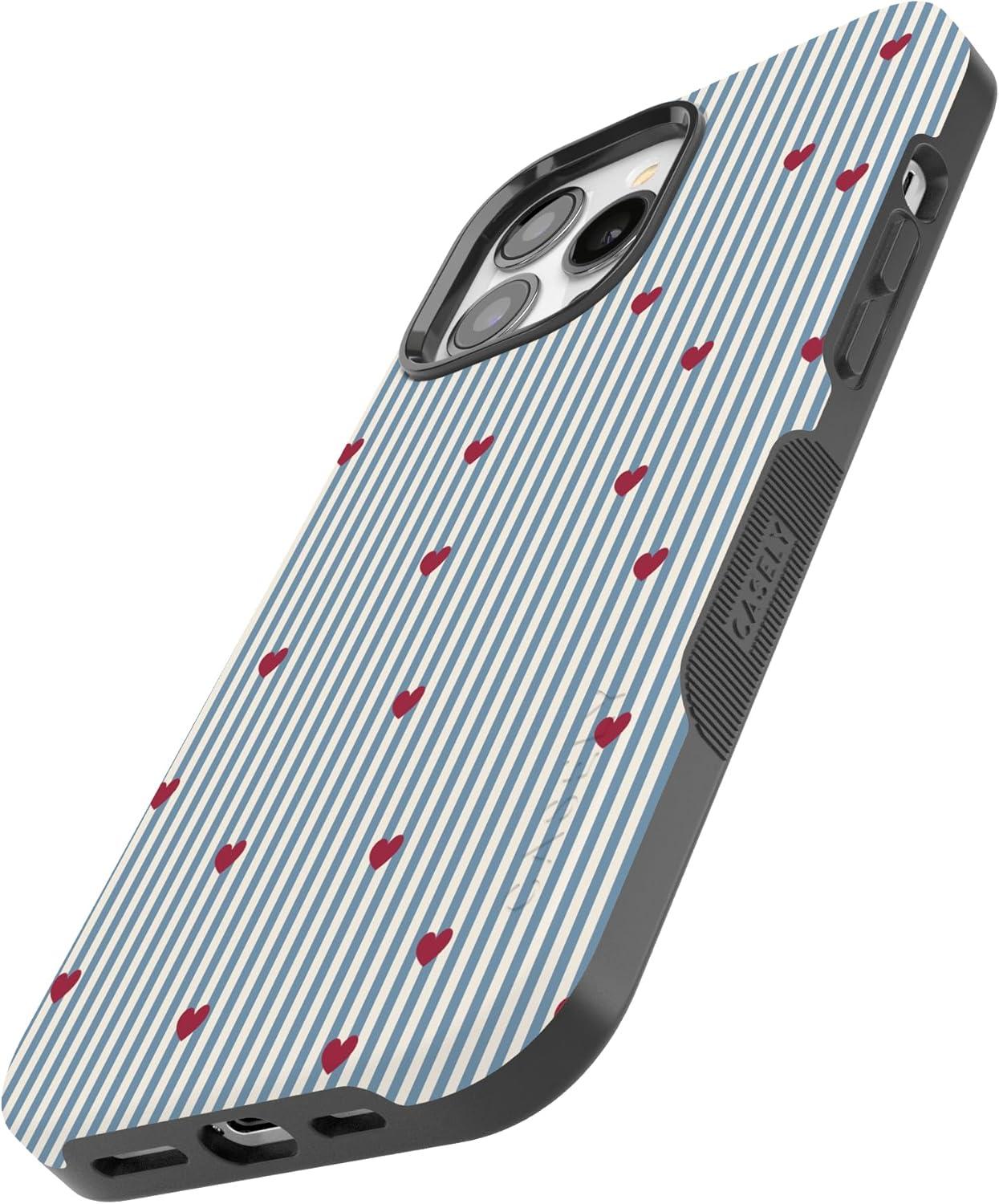 imageCasely iPhone 15 Pro Case Heart Noir Tiny Hearts Bold Protective Design MagSafe Compatible DesignLove Lines Blue Stripes