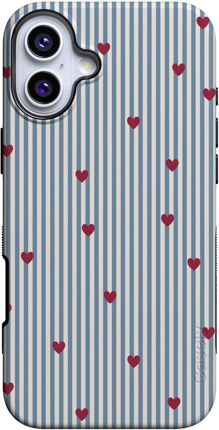 imageCasely iPhone 15 Pro Case Heart Noir Tiny Hearts Bold Protective Design MagSafe Compatible DesignLove Lines Blue Stripes