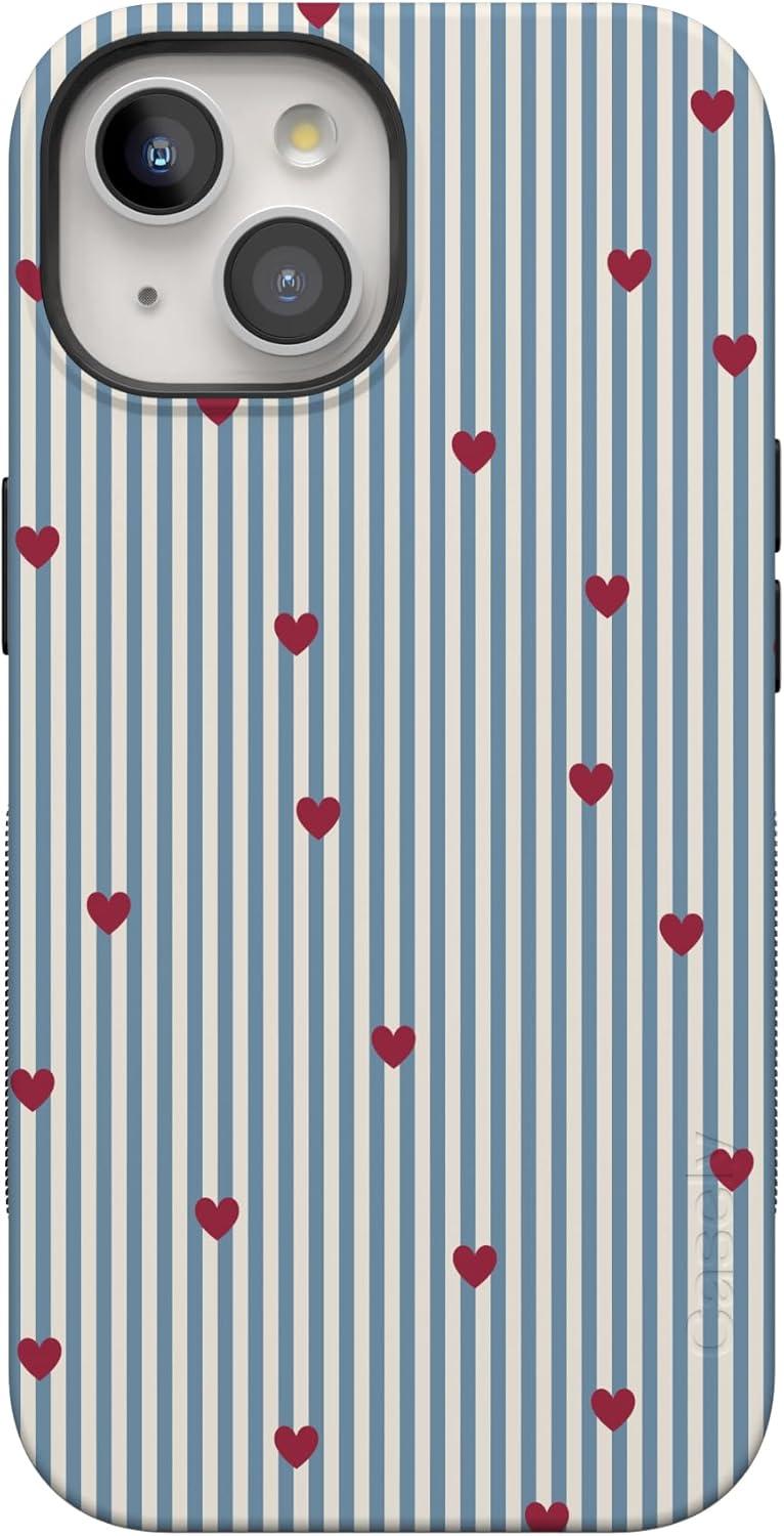 imageCasely iPhone 15 Pro Case Heart Noir Tiny Hearts Bold Protective Design MagSafe Compatible DesignLove Lines Blue Stripes