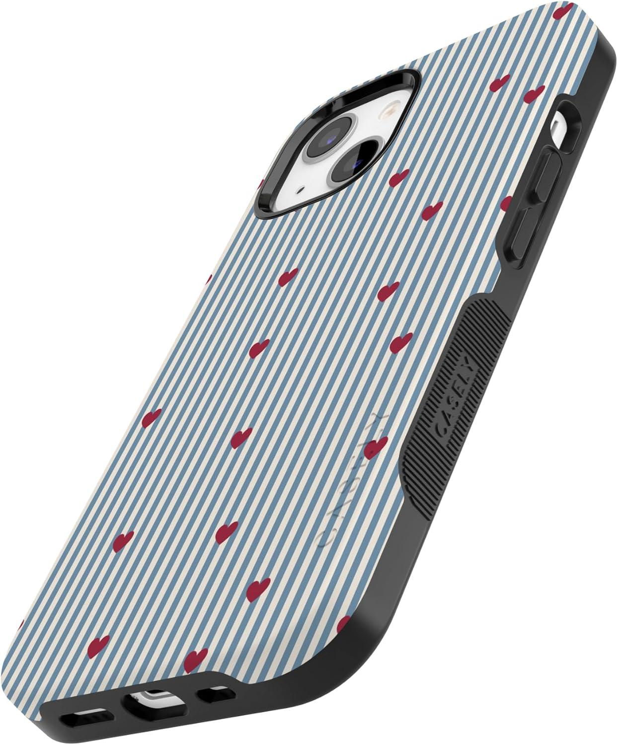 imageCasely iPhone 15 Pro Case Heart Noir Tiny Hearts Bold Protective Design MagSafe Compatible DesignLove Lines Blue Stripes