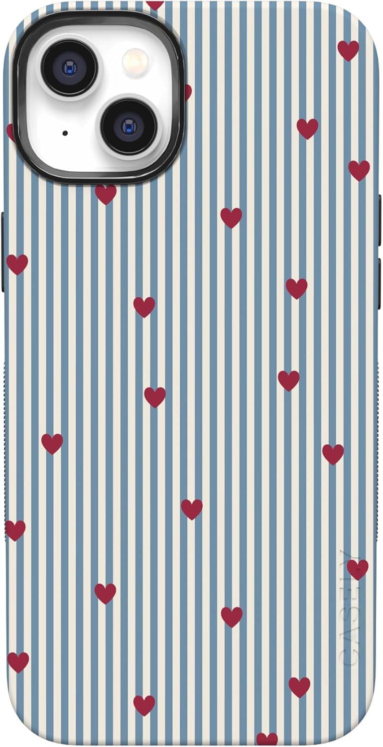imageCasely iPhone 15 Pro Case Heart Noir Tiny Hearts Bold Protective Design MagSafe Compatible DesignLove Lines Blue Stripes