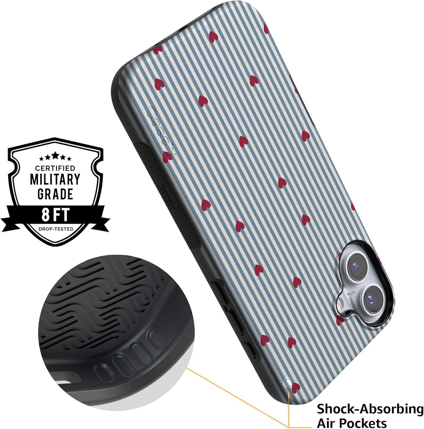 imageCasely iPhone 15 Pro Case Heart Noir Tiny Hearts Bold Protective Design MagSafe Compatible DesignLove Lines Blue Stripes