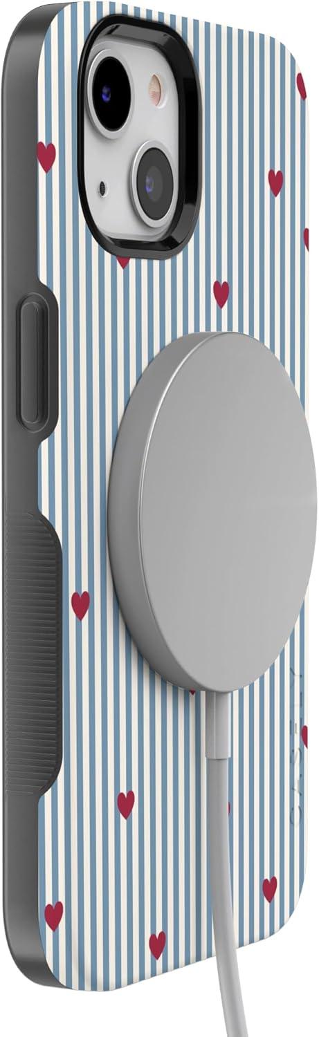 imageCasely iPhone 15 Pro Case Heart Noir Tiny Hearts Bold Protective Design MagSafe Compatible DesignLove Lines Blue Stripes
