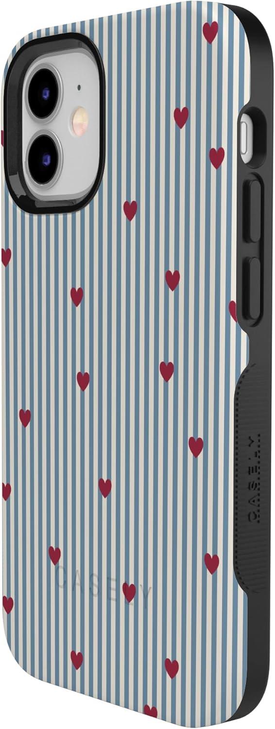 imageCasely iPhone 15 Pro Case Heart Noir Tiny Hearts Bold Protective Design MagSafe Compatible DesignLove Lines Blue Stripes
