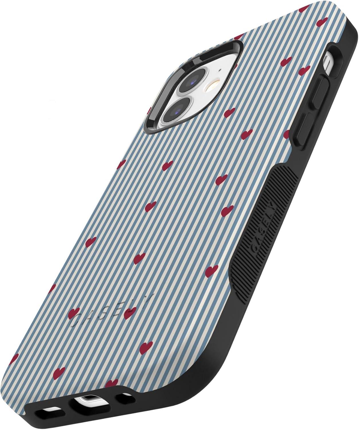 imageCasely iPhone 15 Pro Case Heart Noir Tiny Hearts Bold Protective Design MagSafe Compatible DesignLove Lines Blue Stripes