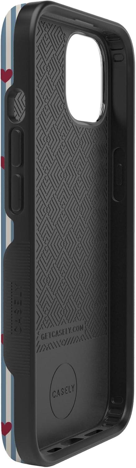 imageCasely iPhone 15 Pro Case Heart Noir Tiny Hearts Bold Protective Design MagSafe Compatible DesignLove Lines Blue Stripes