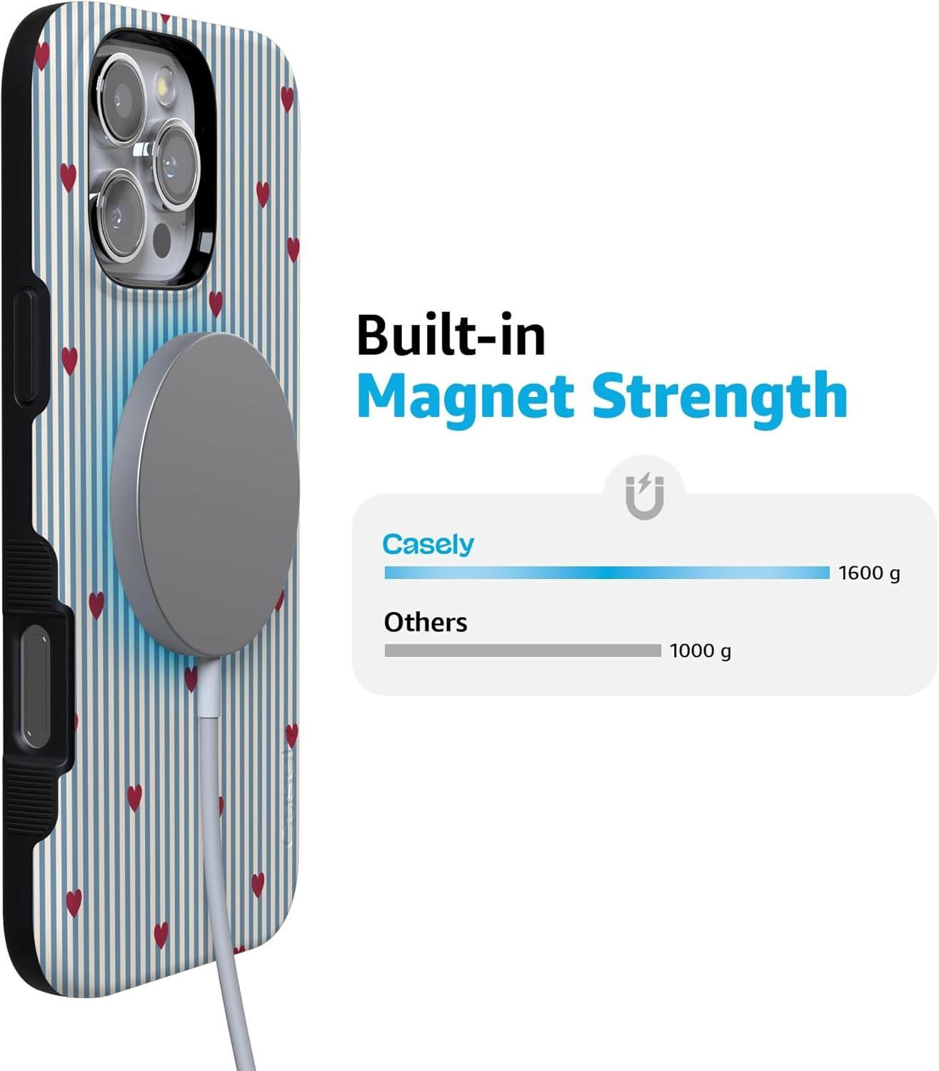 imageCasely iPhone 15 Pro Case Heart Noir Tiny Hearts Bold Protective Design MagSafe Compatible DesignLove Lines Blue Stripes