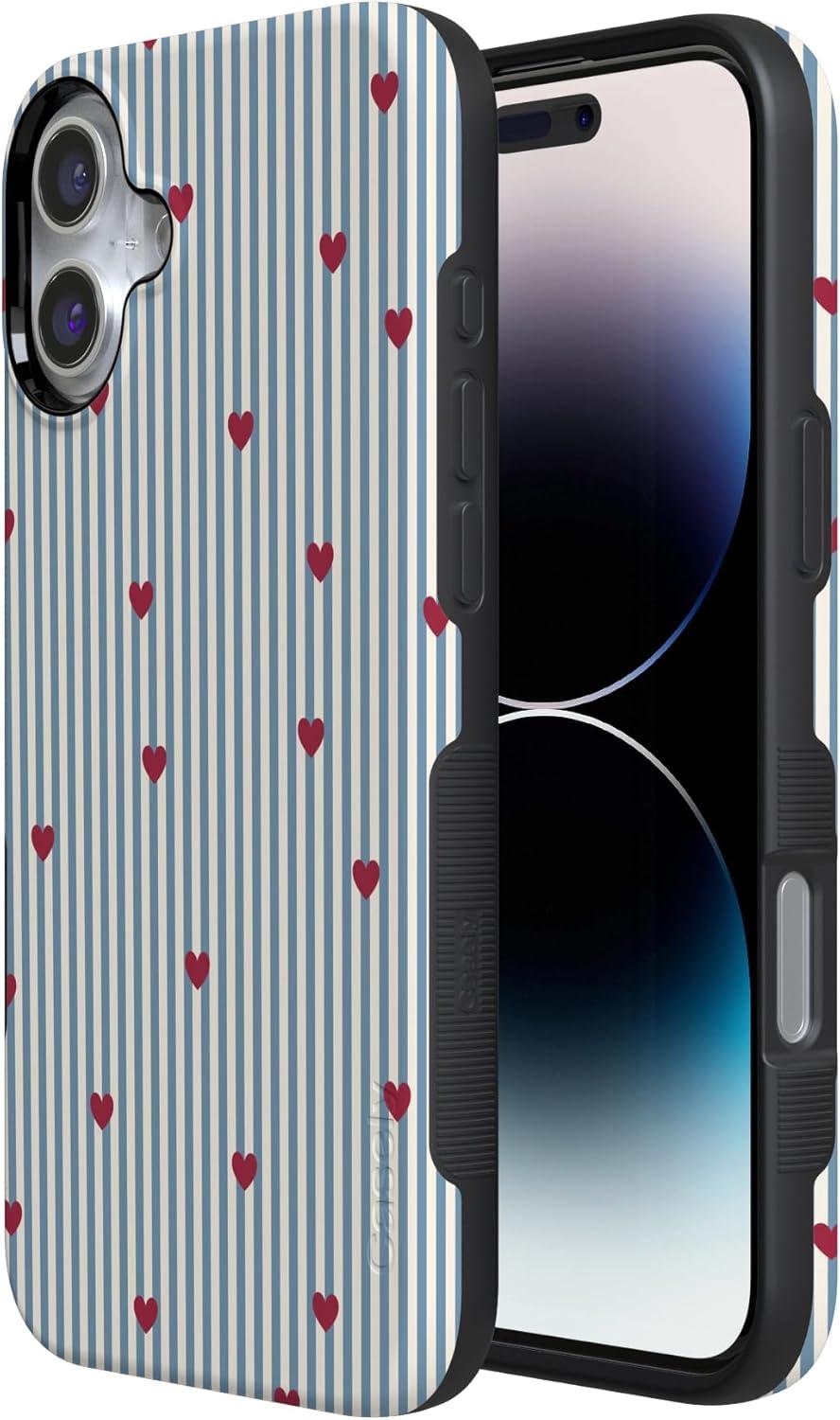 imageCasely iPhone 15 Pro Case Heart Noir Tiny Hearts Bold Protective Design MagSafe Compatible DesignLove Lines Blue Stripes