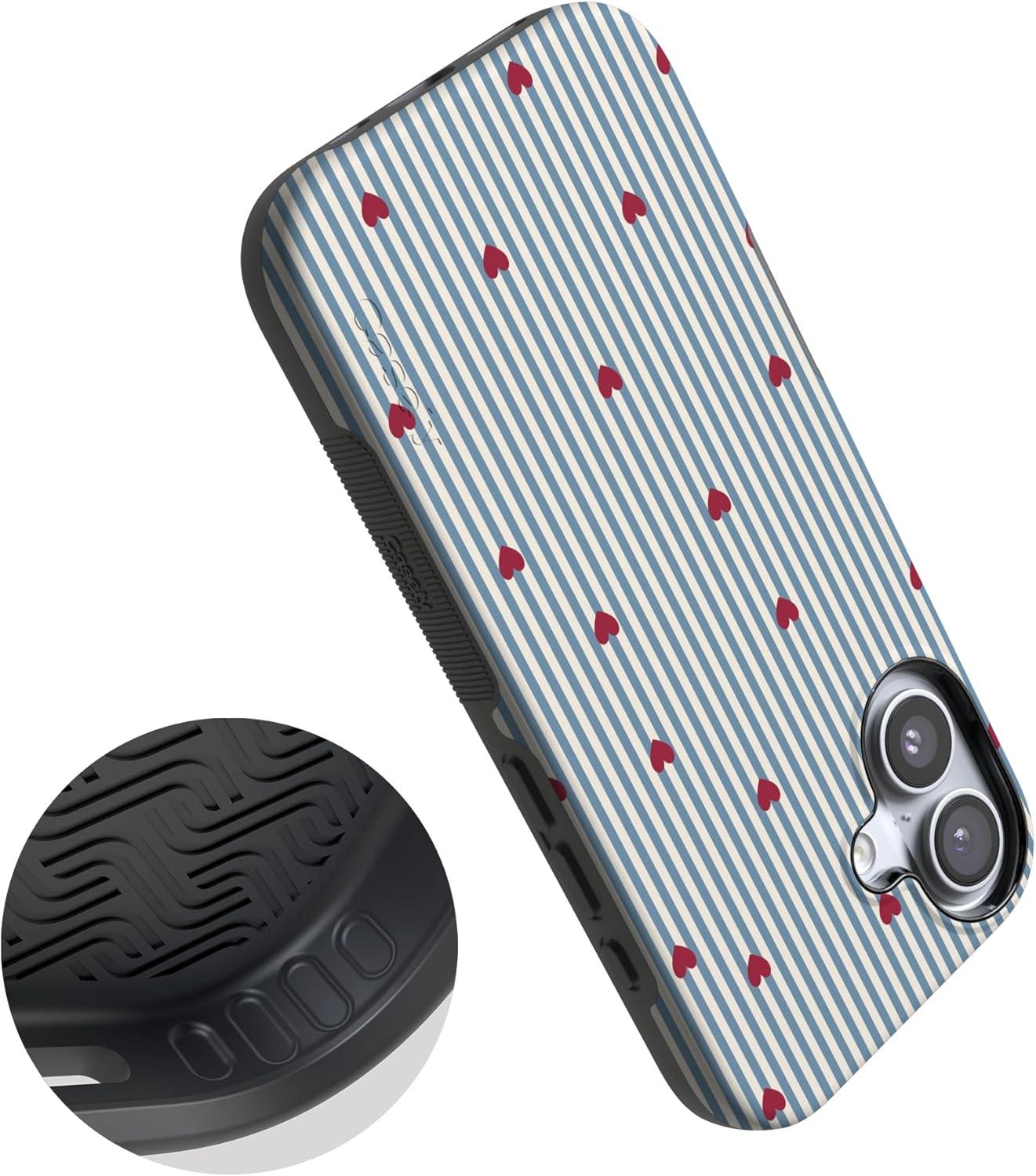 imageCasely iPhone 15 Pro Case Heart Noir Tiny Hearts Bold Protective Design MagSafe Compatible DesignLove Lines Blue Stripes