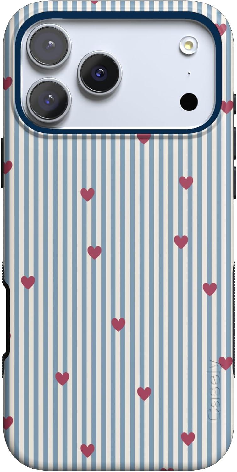 imageCasely iPhone 15 Pro Case Heart Noir Tiny Hearts Bold Protective Design MagSafe Compatible DesignLove Lines Blue Stripes