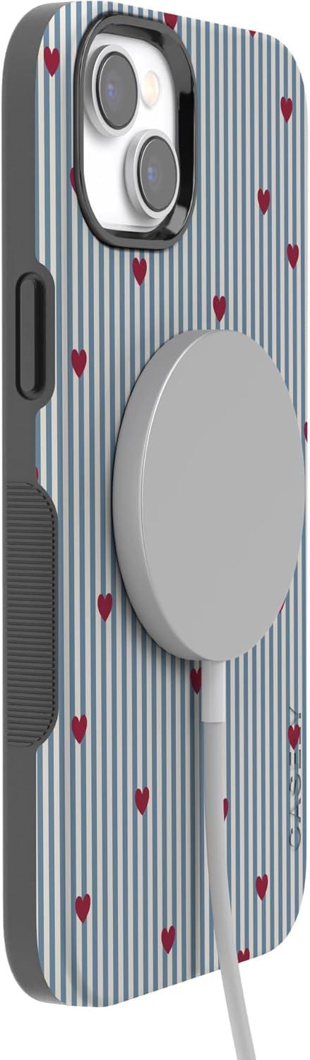 imageCasely iPhone 15 Pro Case Heart Noir Tiny Hearts Bold Protective Design MagSafe Compatible DesignLove Lines Blue Stripes