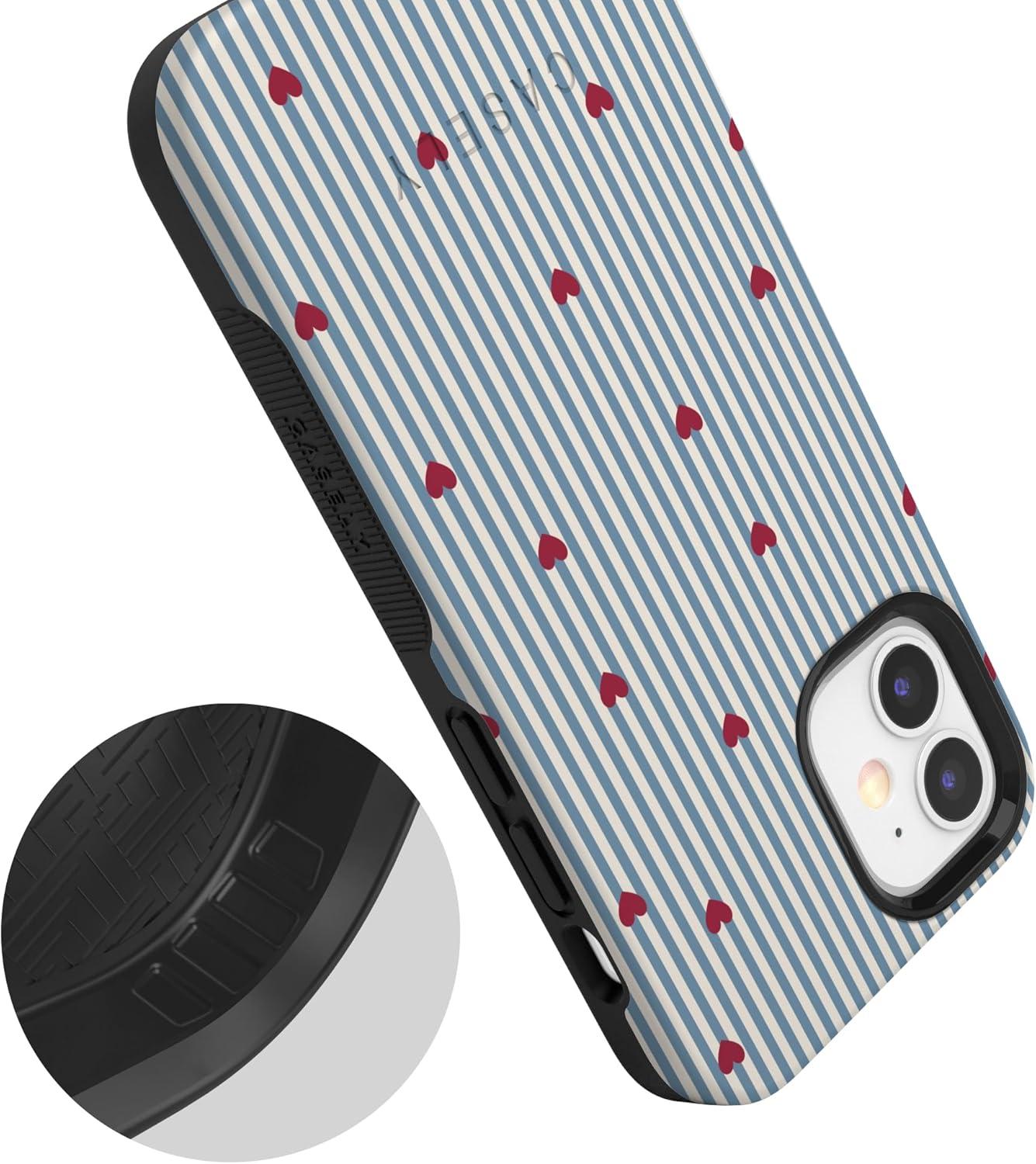 imageCasely iPhone 15 Pro Case Heart Noir Tiny Hearts Bold Protective Design MagSafe Compatible DesignLove Lines Blue Stripes