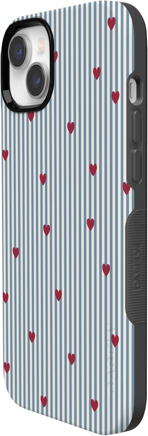 imageCasely iPhone 15 Pro Case Heart Noir Tiny Hearts Bold Protective Design MagSafe Compatible DesignLove Lines Blue Stripes