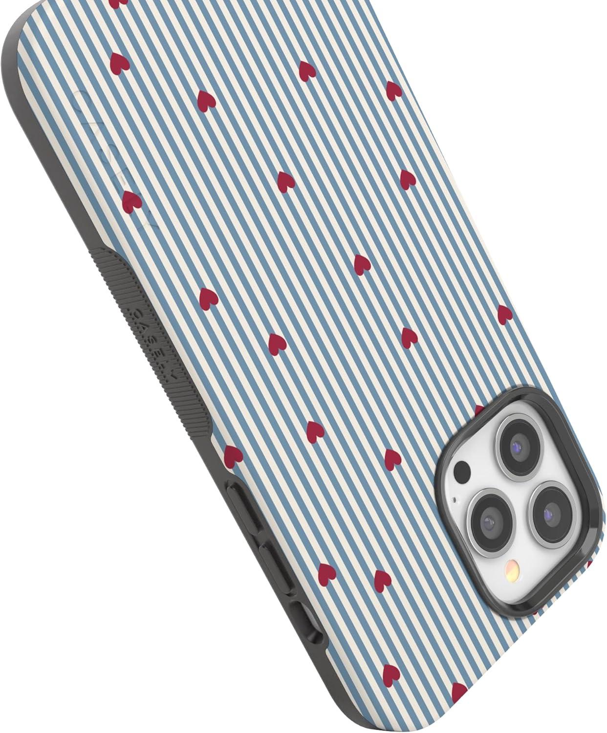 imageCasely iPhone 15 Pro Case Heart Noir Tiny Hearts Bold Protective Design MagSafe Compatible DesignLove Lines Blue Stripes