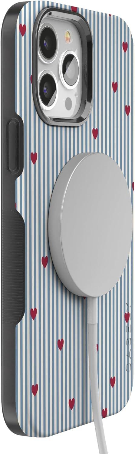 imageCasely iPhone 15 Pro Case Heart Noir Tiny Hearts Bold Protective Design MagSafe Compatible DesignLove Lines Blue Stripes