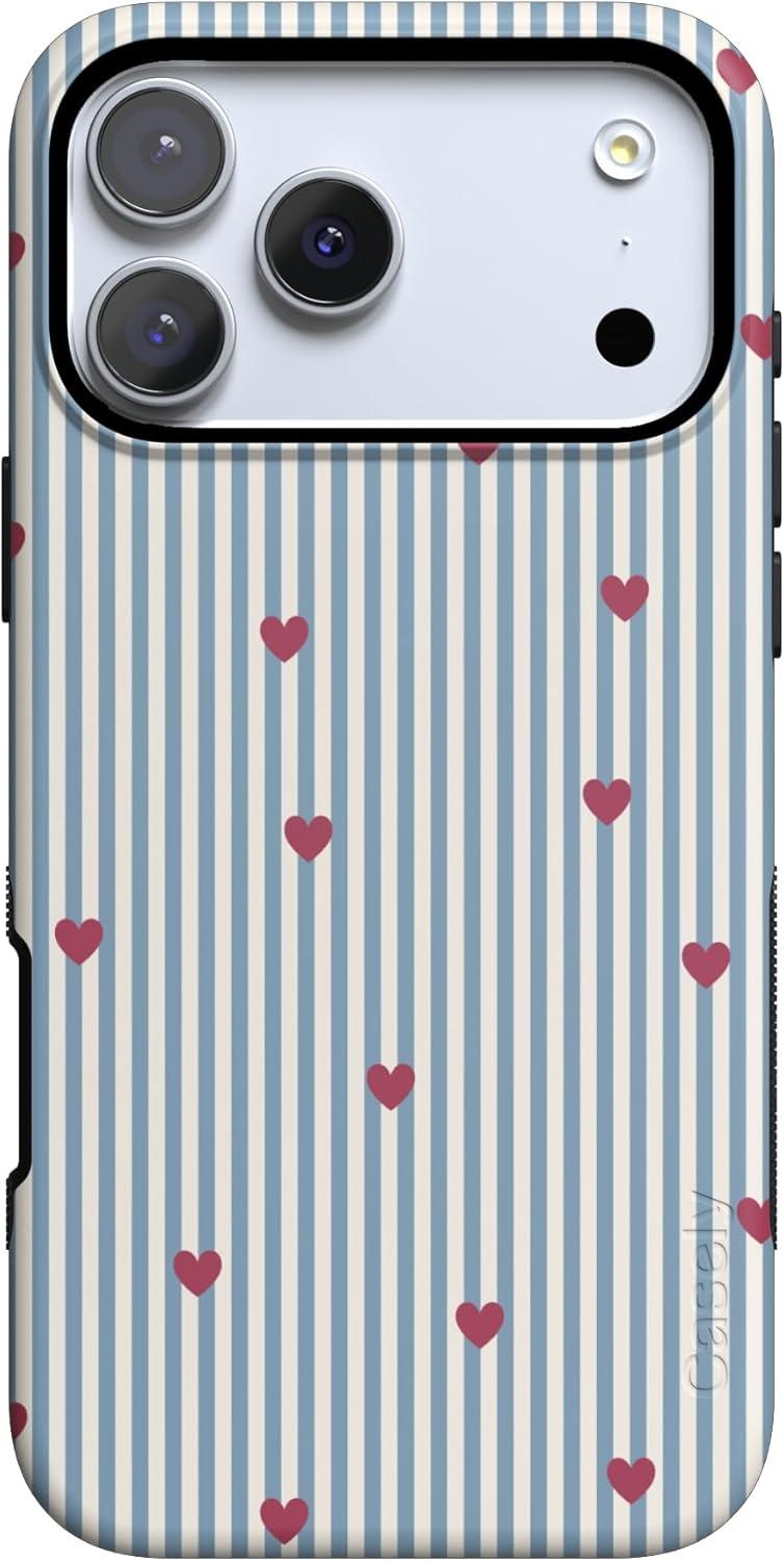 imageCasely iPhone 15 Pro Case Heart Noir Tiny Hearts Bold Protective Design MagSafe Compatible DesignLove Lines Blue Stripes