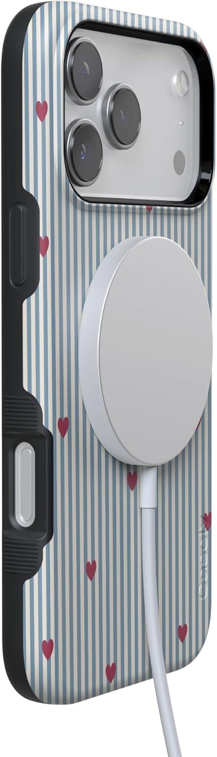 imageCasely iPhone 15 Pro Case Heart Noir Tiny Hearts Bold Protective Design MagSafe Compatible DesignLove Lines Blue Stripes