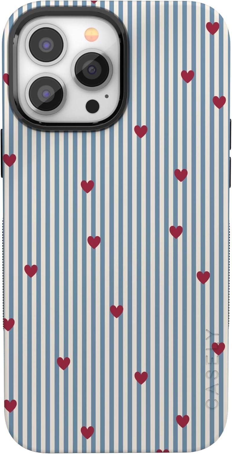 imageCasely iPhone 15 Pro Case Heart Noir Tiny Hearts Bold Protective Design MagSafe Compatible DesignLove Lines Blue Stripes