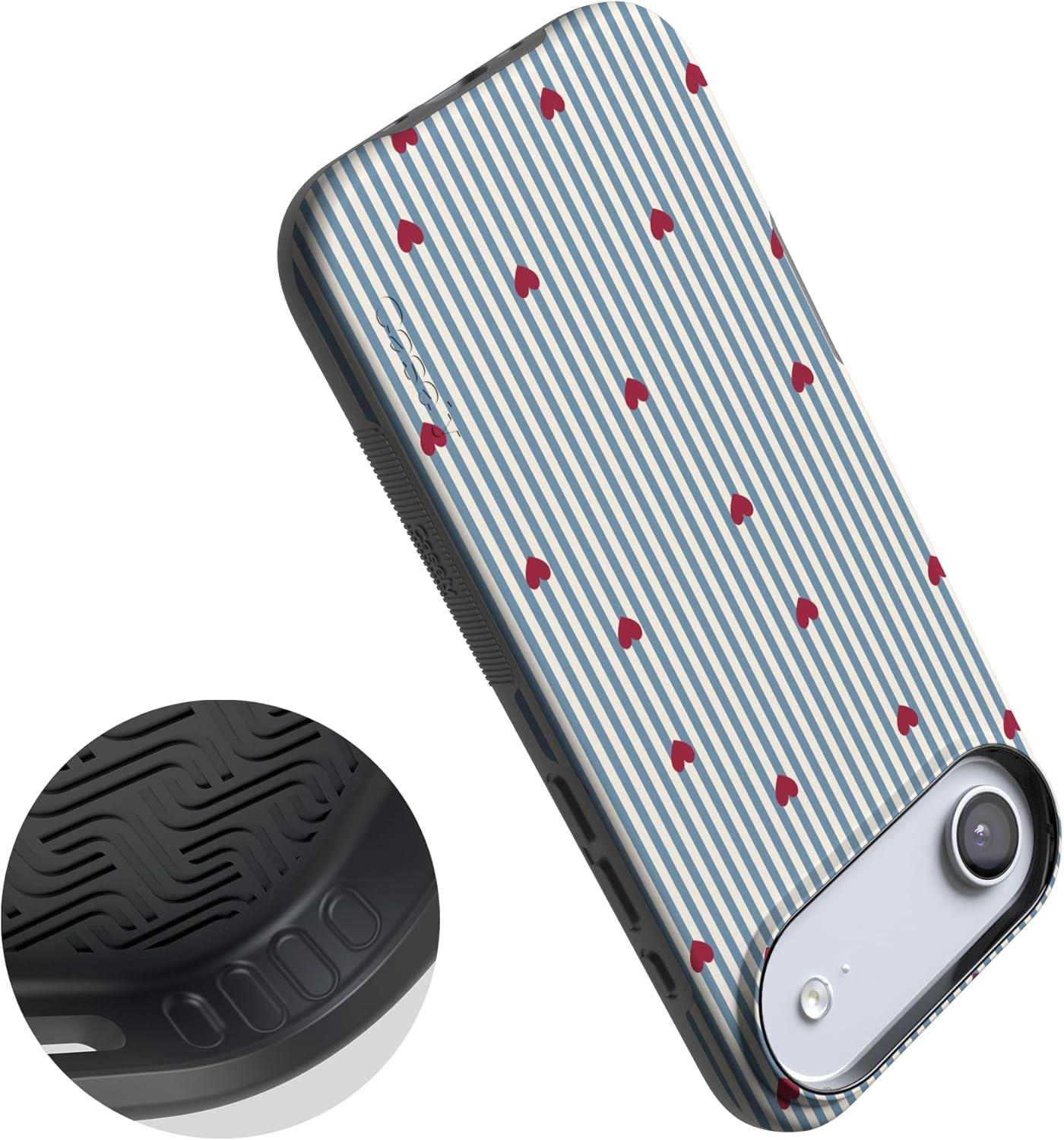 imageCasely iPhone 15 Pro Case Heart Noir Tiny Hearts Bold Protective Design MagSafe Compatible DesignLove Lines Blue Stripes